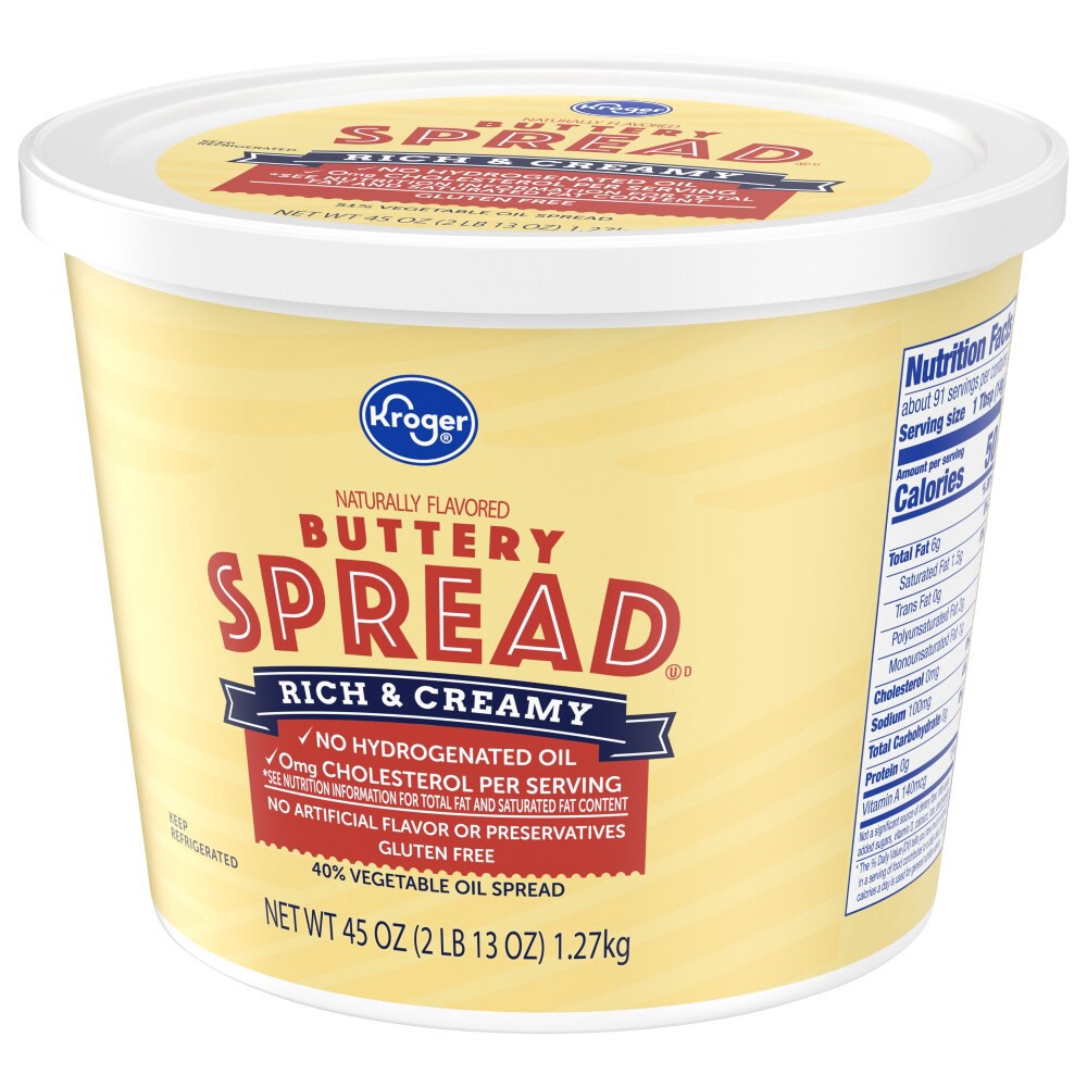 slide 5 of 6, Kroger 40% Vegetable Oil Buttery Spread Tub, 45 oz