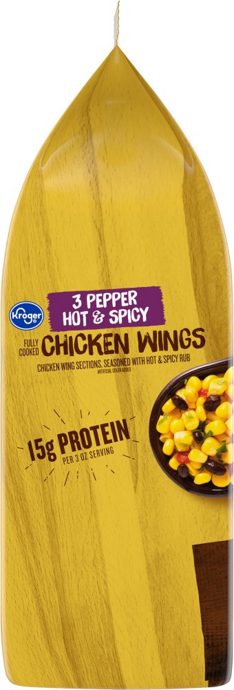 slide 3 of 5, Kroger 3 Pepper Hot & Spicy Fully Cooked Chicken Wings, 22 oz
