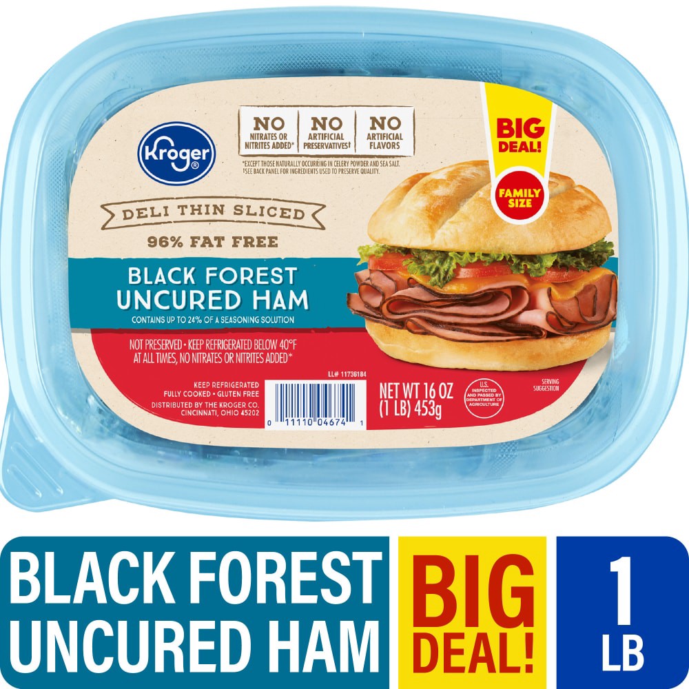 slide 5 of 5, Kroger Deli Thin Sliced Black Forest Uncured Ham, 16 oz