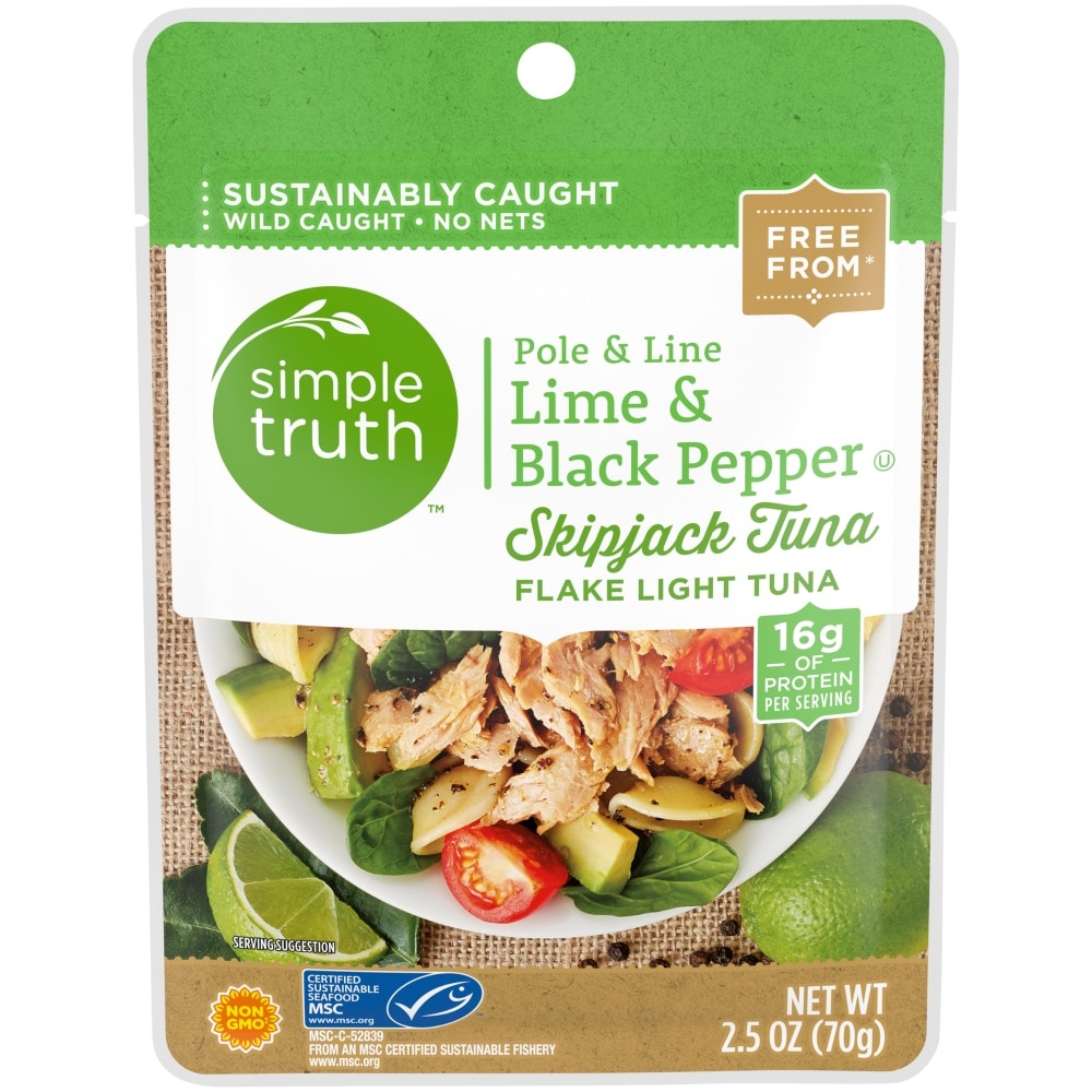 slide 1 of 1, Simple Truth Pole & Line Lime & Black Pepper Skipjack Tuna Pouch, 2.5 oz