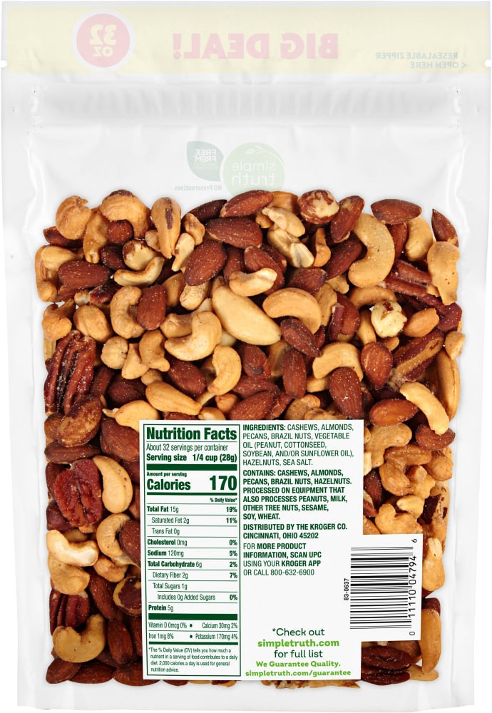 slide 2 of 2, Simple Truth Sea Salt Roasted Deluxe Mixed Nuts, 32 oz