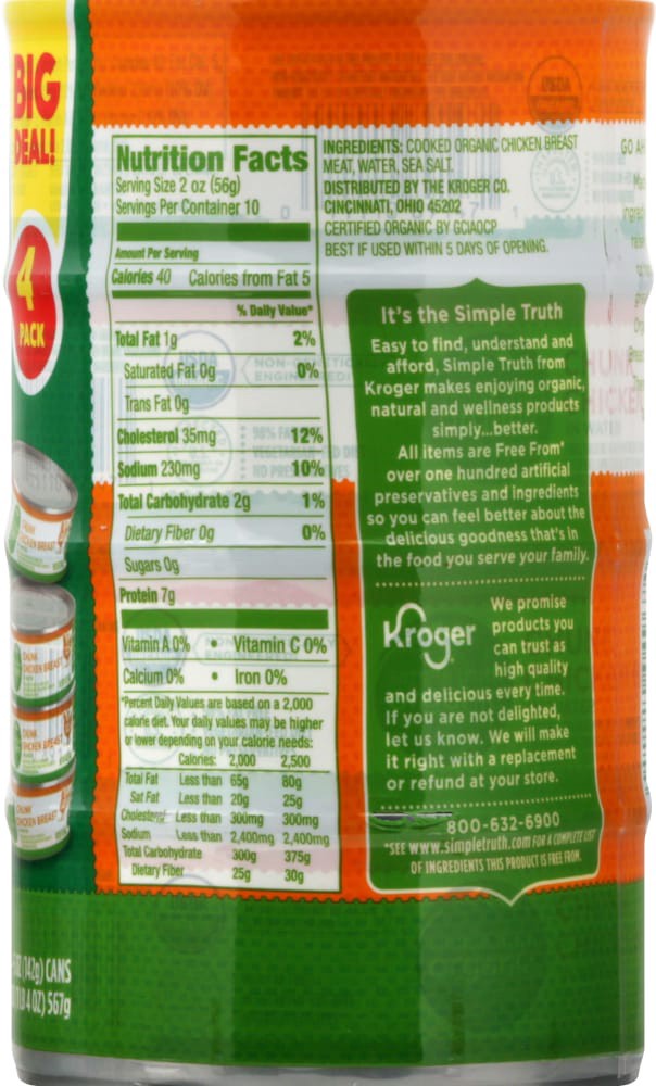 slide 4 of 4, Simple Truth Organic Chunk Chicken Breast In Water - 4 ct; 5 oz, 4 ct; 5 oz