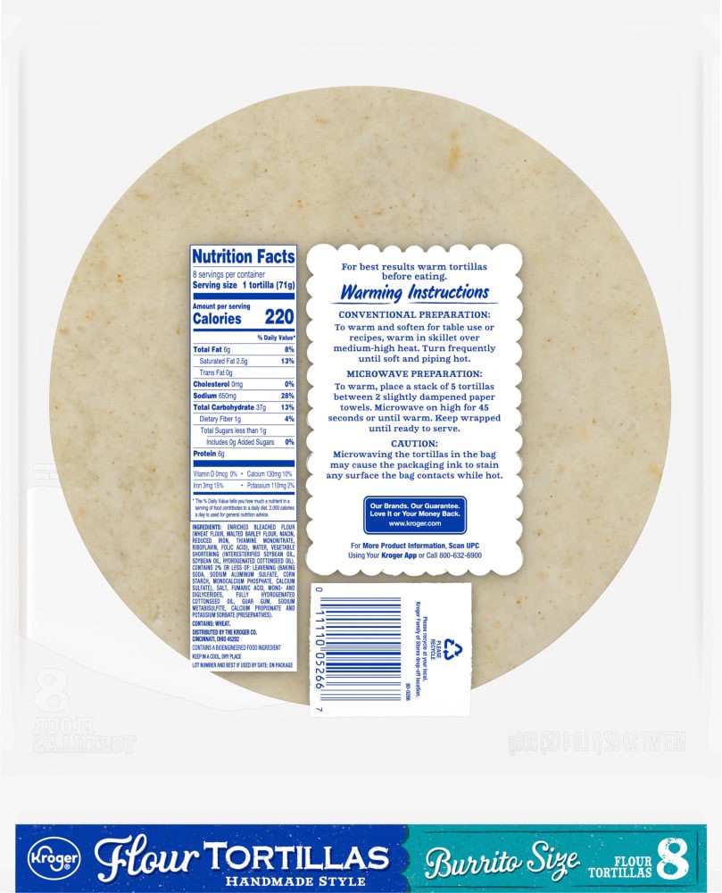 slide 4 of 4, Kroger Burrito Size Flour Tortillas 8 Count, 20 oz