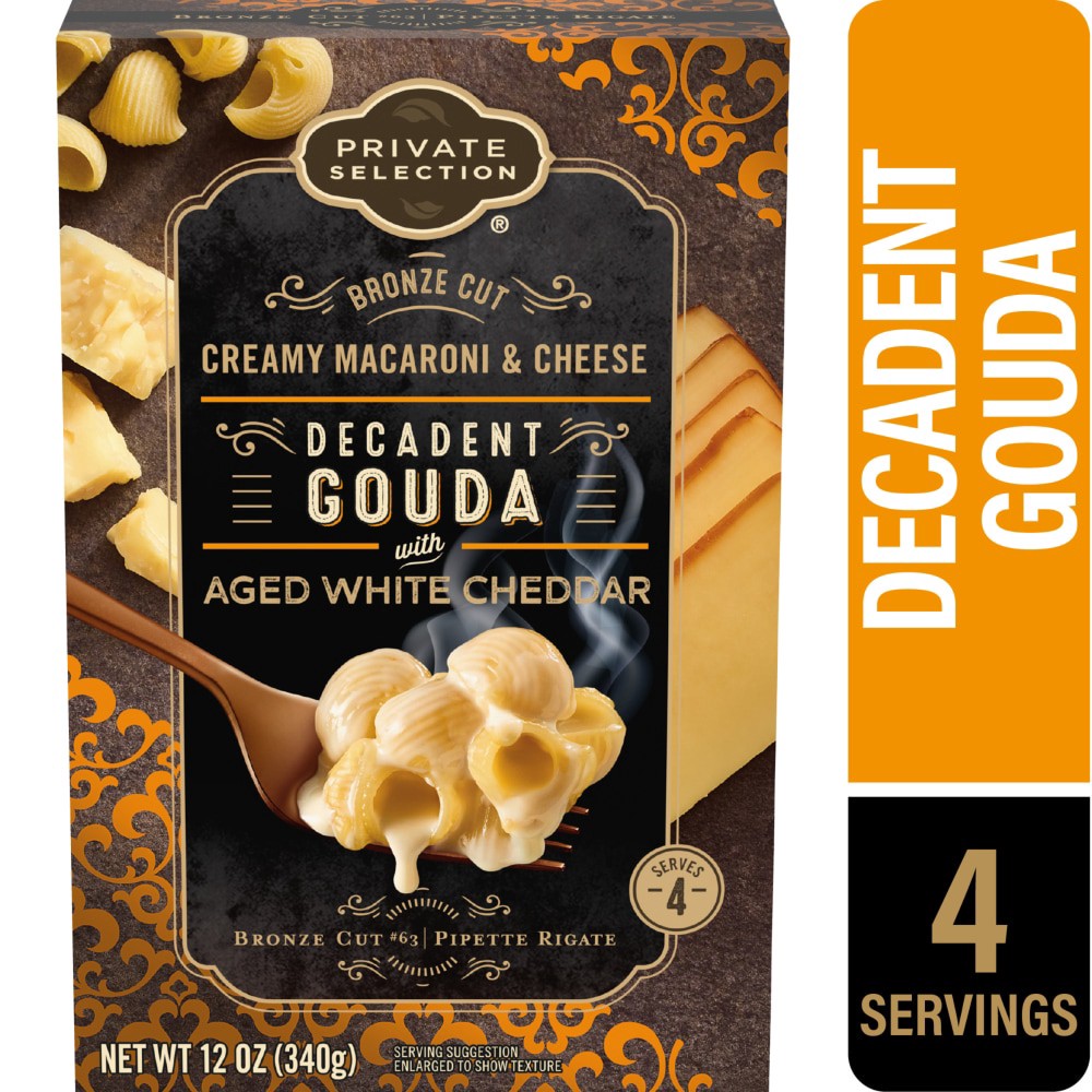 slide 3 of 3, Private Selection Bronze Cut Decadent Gouda With Aged White Cheddar Creamy Macaroni & Cheese, 12 oz