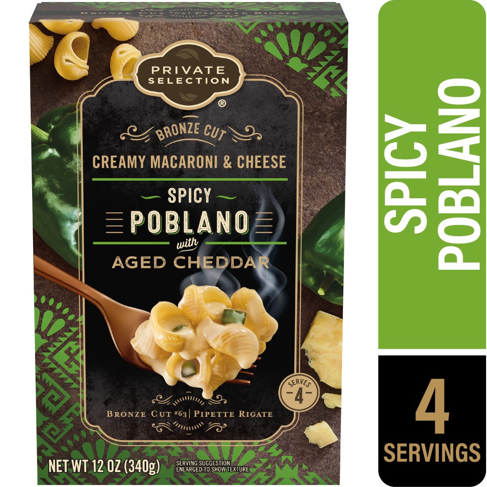 slide 3 of 6, Private Selection Bronze Cut Spicy Poblano With Aged Cheddar Creamy Macaroni & Cheese, 12 oz
