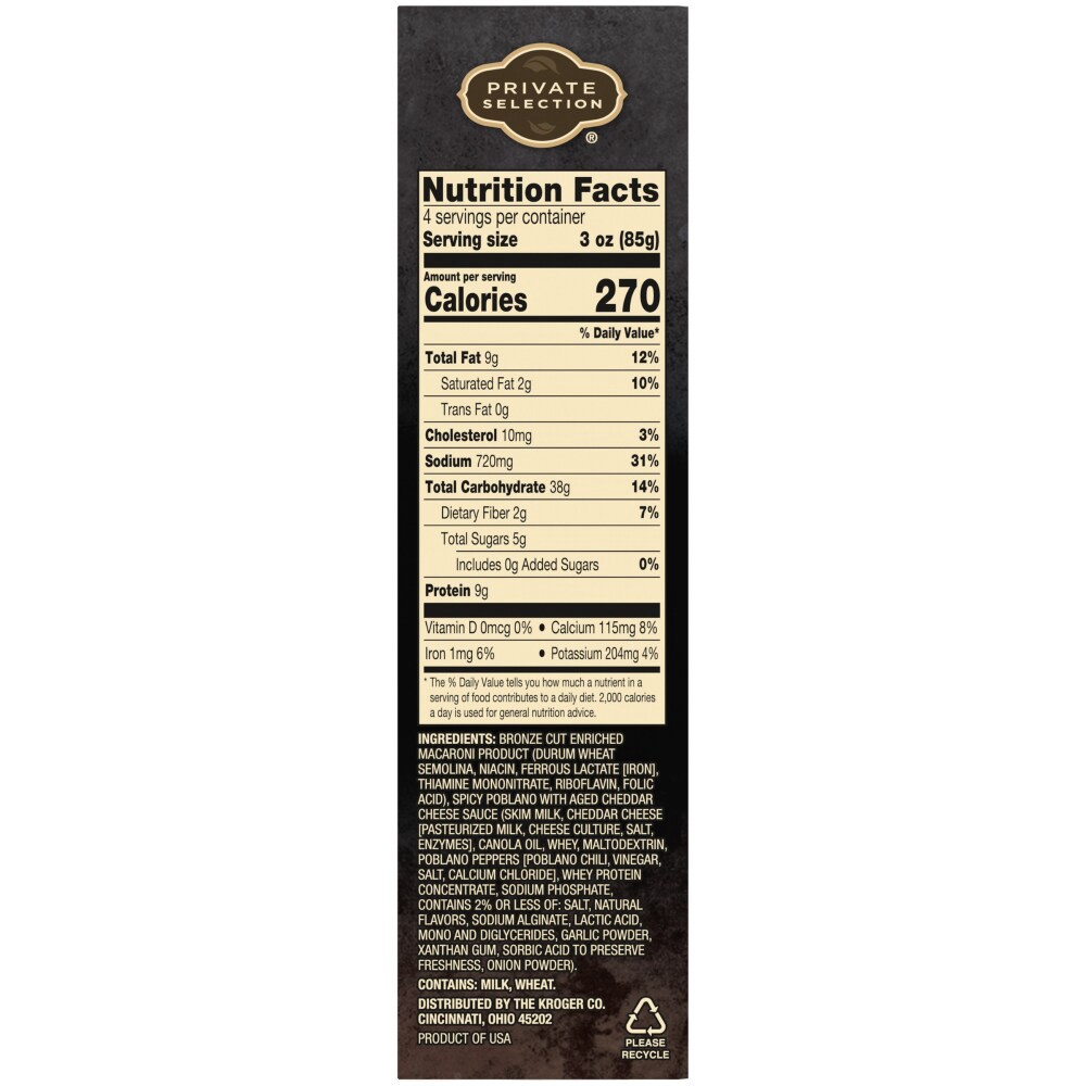 slide 4 of 6, Private Selection Bronze Cut Spicy Poblano With Aged Cheddar Creamy Macaroni & Cheese, 12 oz