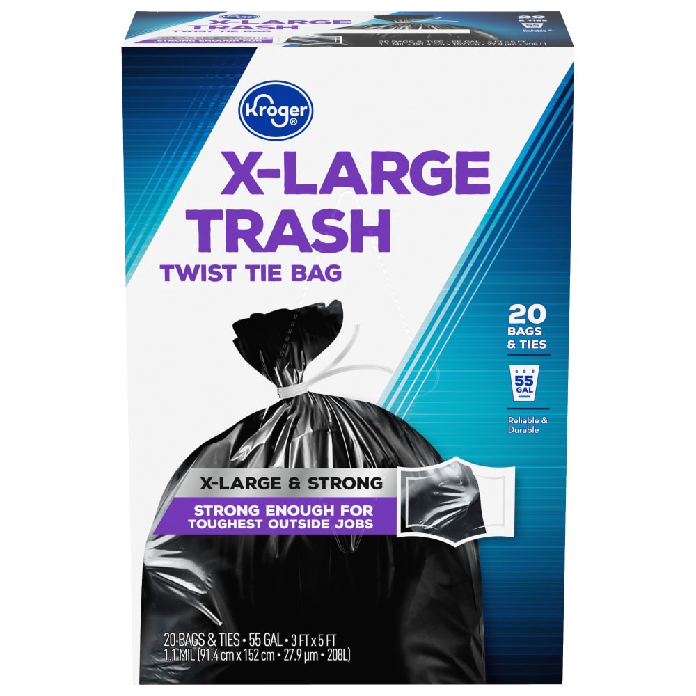 slide 2 of 3, Kroger X-Large Twist Tie 55 Gallon Trash Bags, 20 ct