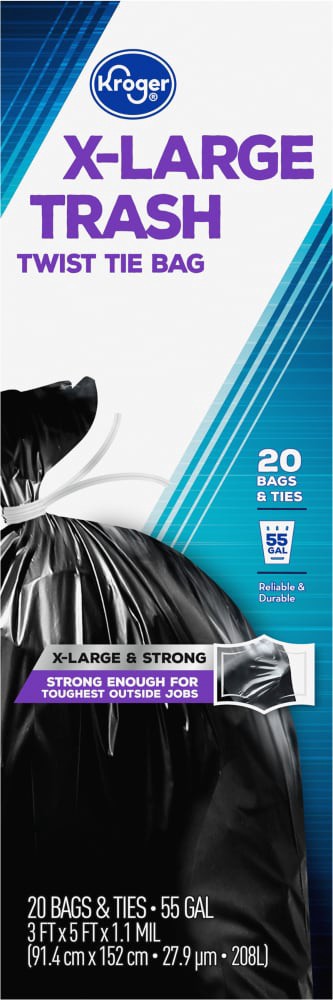 slide 3 of 3, Kroger X-Large Twist Tie 55 Gallon Trash Bags, 20 ct