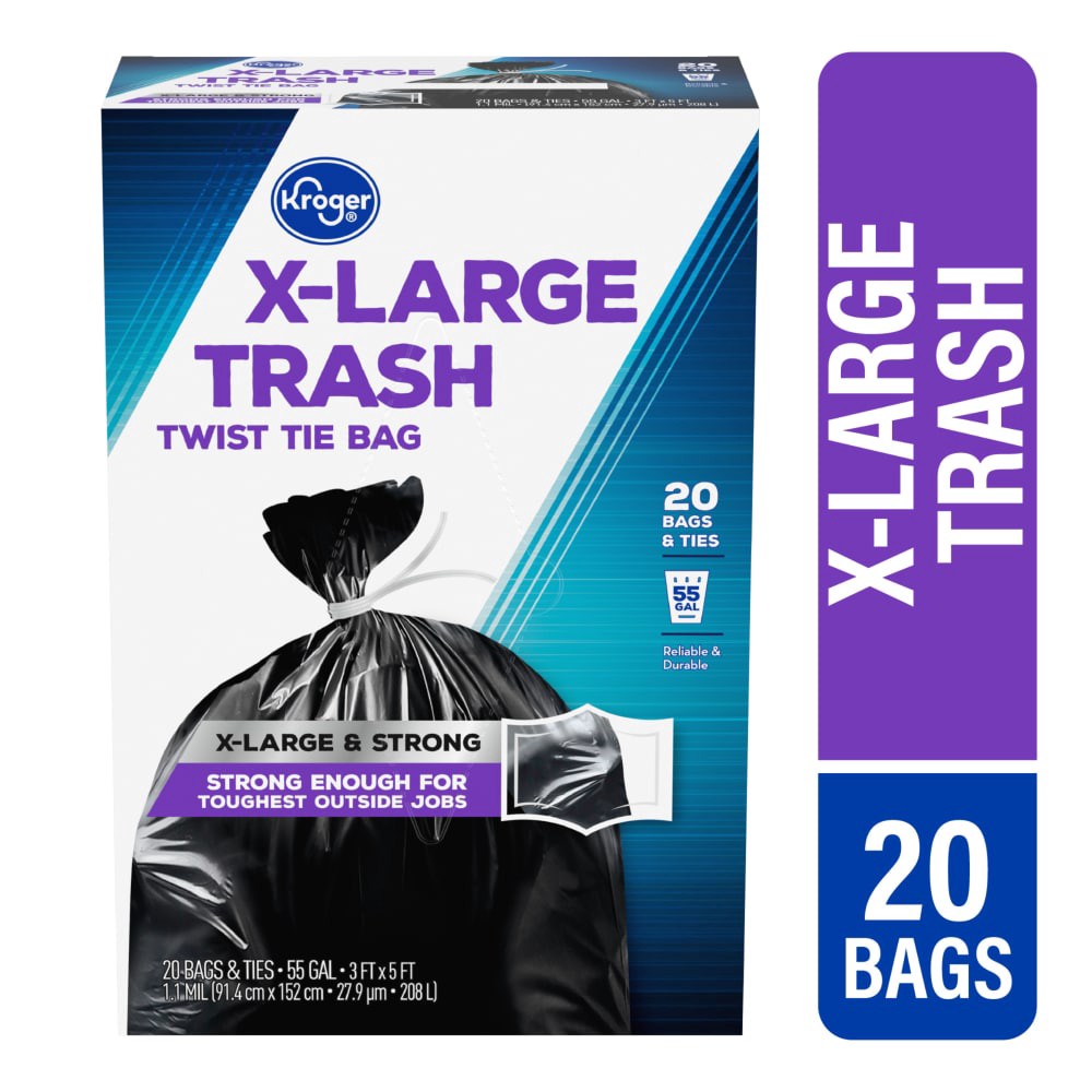 slide 2 of 2, Kroger X-Large Twist Tie 55 Gallon Trash Bags, 20 ct