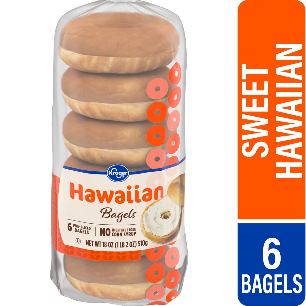 slide 3 of 4, Kroger Hawaiian Pre-Sliced Bagels 6 Count, 18 oz