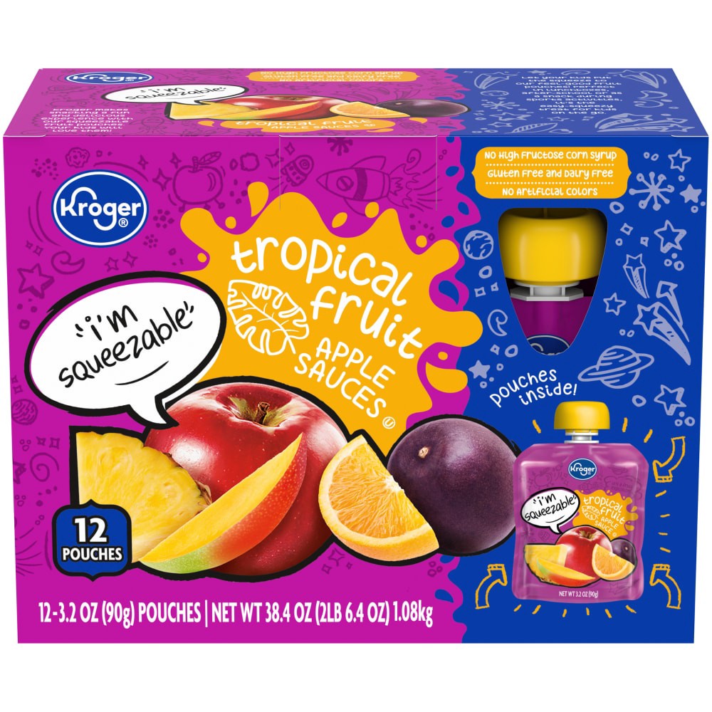 slide 1 of 3, Kroger Tropical Fruit Apple Sauce Pouches, 12 ct; 3.2 oz