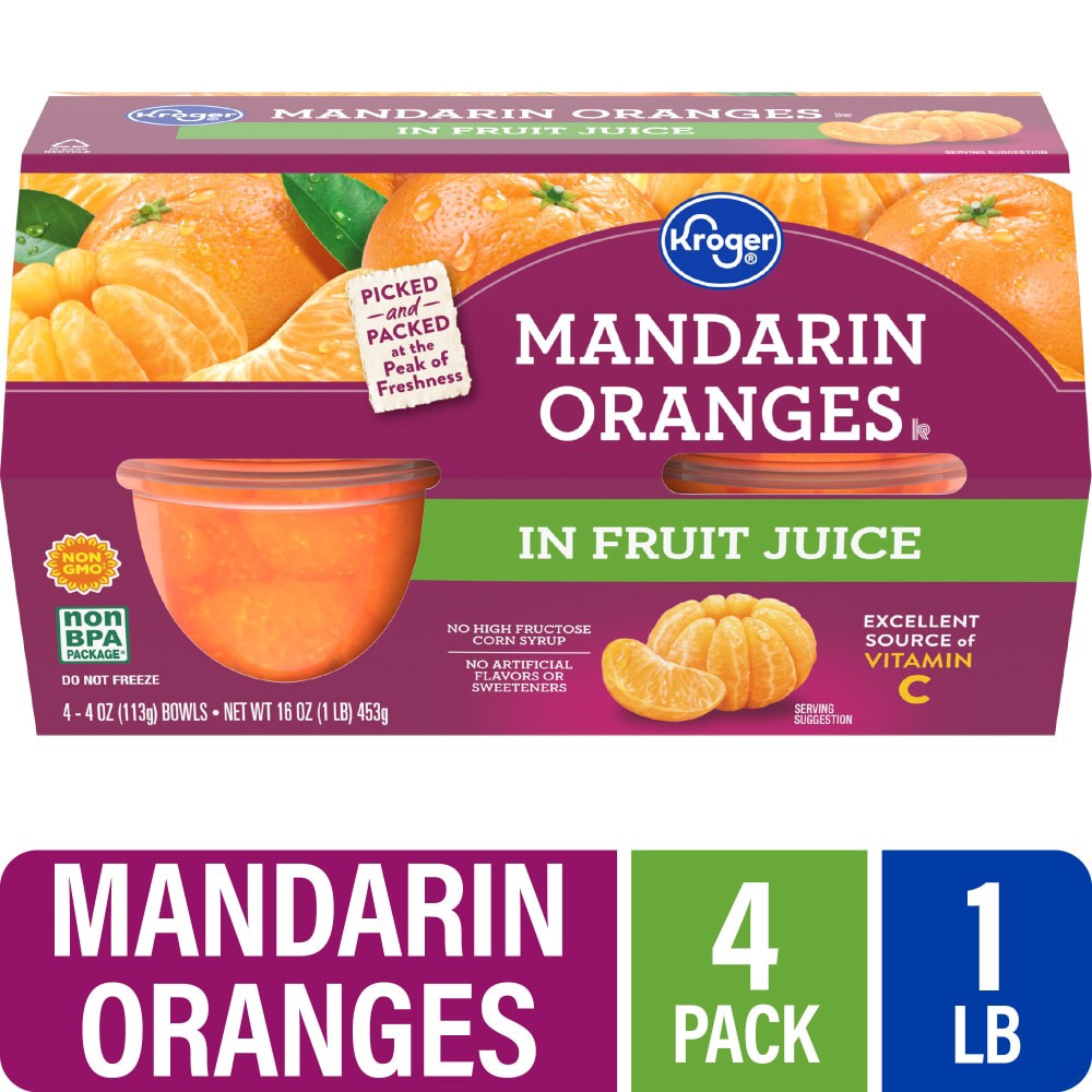 slide 3 of 3, Kroger Mandarin Oranges In Juice Cups, 4 ct; 4 oz