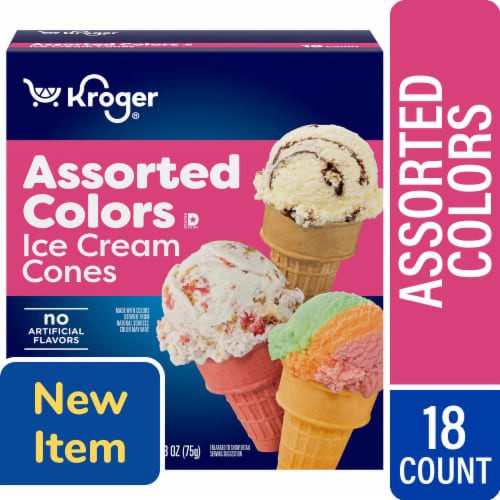 slide 1 of 1, Kroger® Assorted Colors Ice Cream Cones, 18 ct