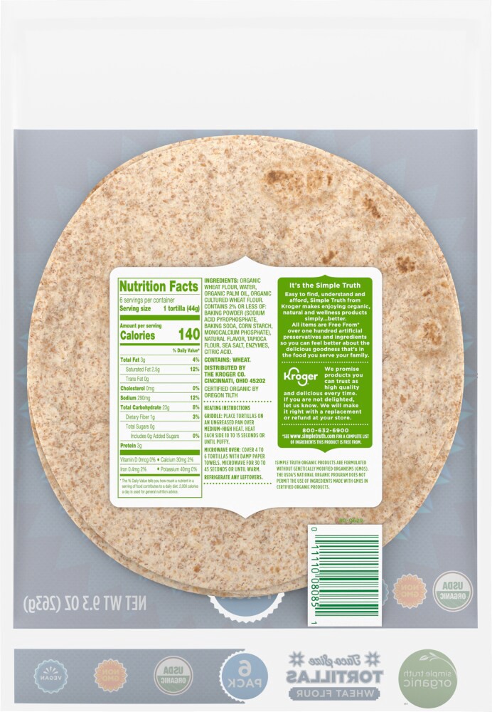 slide 3 of 6, Simple Truth Organic Taco Size Wheat Flour Tortillas, 6 ct / 9.3 oz