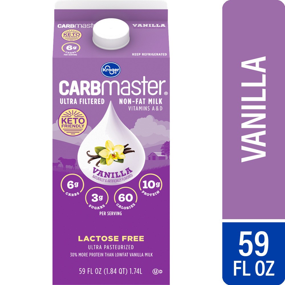 slide 2 of 2, Kroger Carbmaster Ultra Filtered Non-Fat Vanilla Milk, 59 fl oz