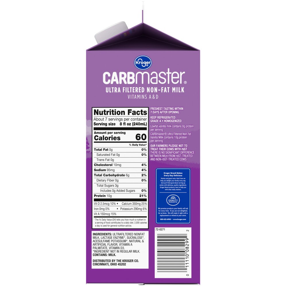 slide 2 of 5, Kroger Carbmaster Ultra Filtered Non-Fat Vanilla Milk, 59 fl oz