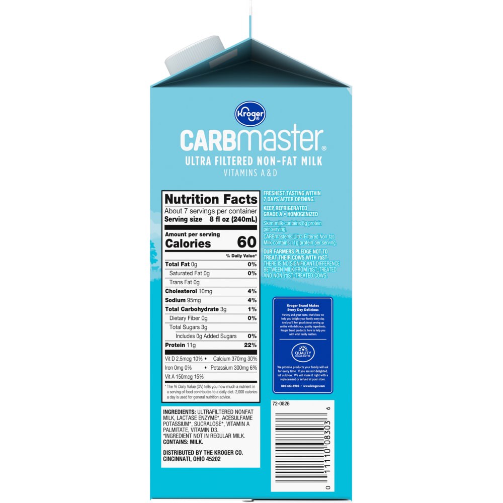 slide 3 of 4, Kroger Carbmaster Ultra Filtered Non-Fat Original Milk, 59 fl oz