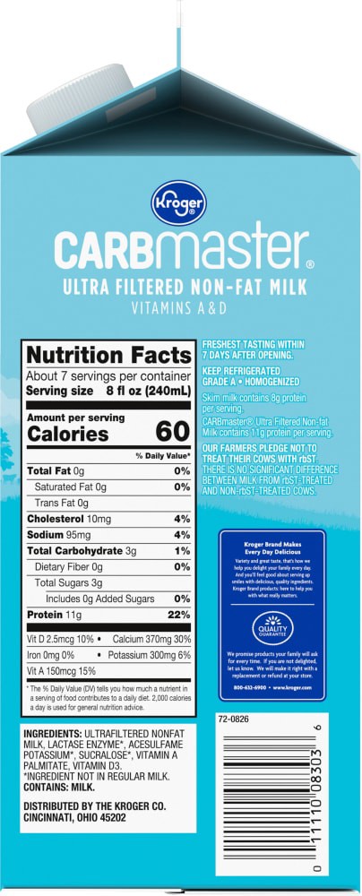 slide 5 of 5, Kroger Carbmaster Ultra Filtered Non-Fat Original Milk, 59 fl oz