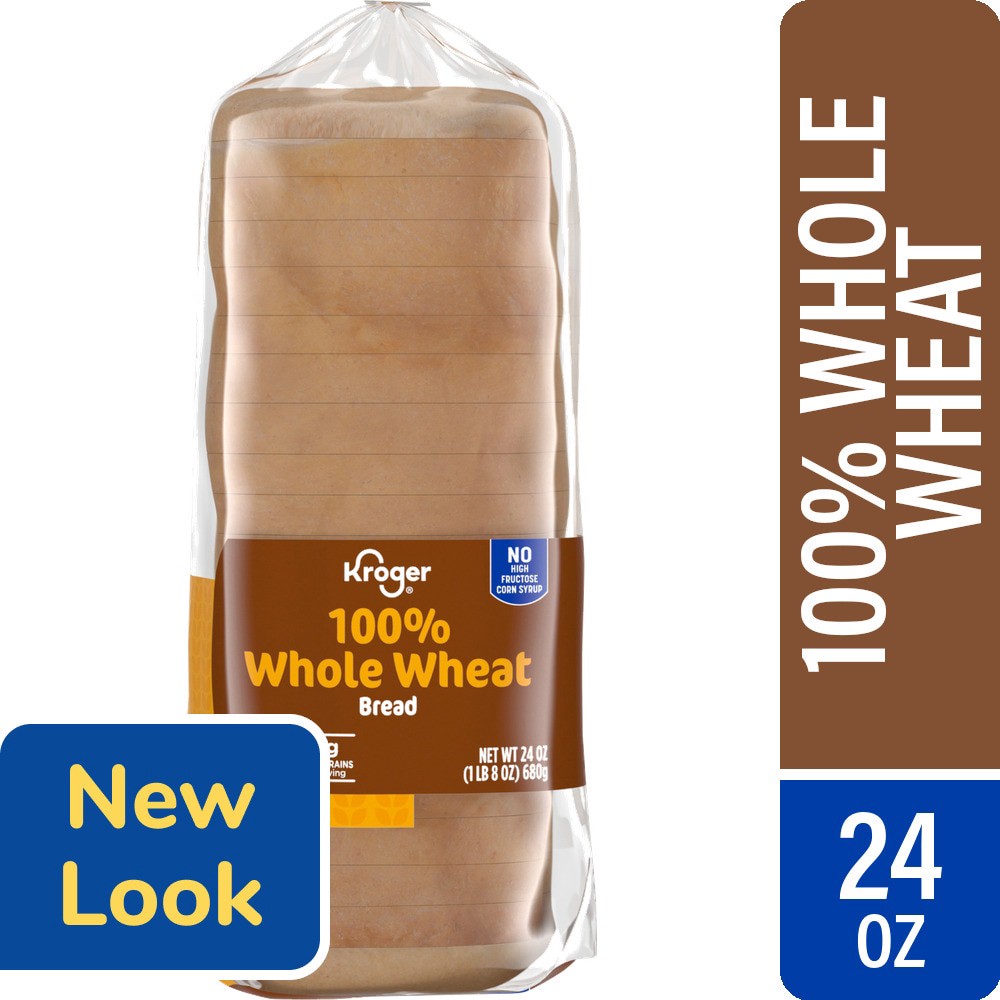 slide 2 of 4, Kroger 100% Whole Wheat Bread, 24 oz