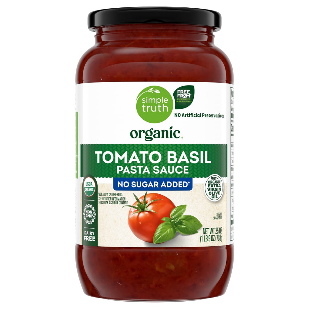 slide 3 of 4, Simple Truth Organic® No Sugar Added Tomato Basil Pasta Sauce, 25 oz