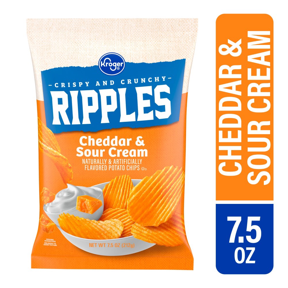 slide 2 of 5, Kroger Ripples Gluten Free Cheddar & Sour Cream Potato Chips, 7.5 oz