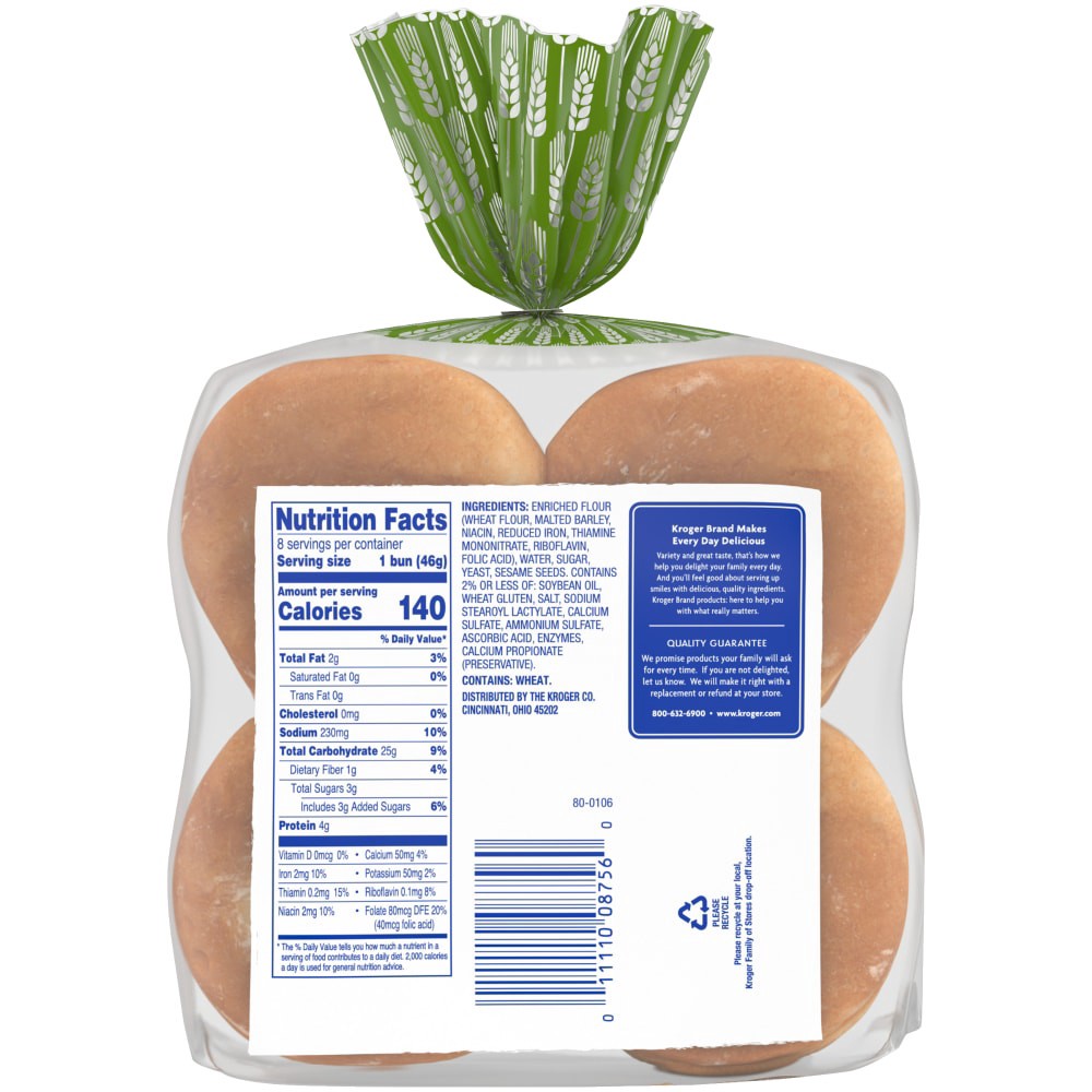 slide 3 of 5, Kroger Enriched Sesame Hamburger Buns, 8 ct; 13 oz