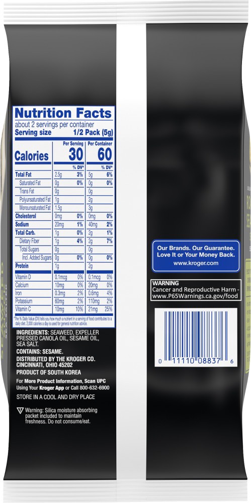 slide 2 of 3, Kroger Korean Inspirations Sea Salted Roasted Seaweed Snack, 0.4 oz