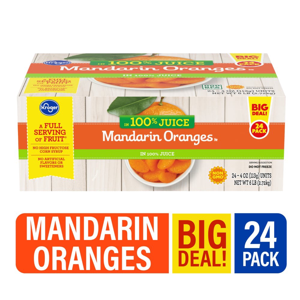 slide 2 of 2, Kroger Mandarin Oranges In 100% Juice Fruit Cups 24 Count, 6 lb