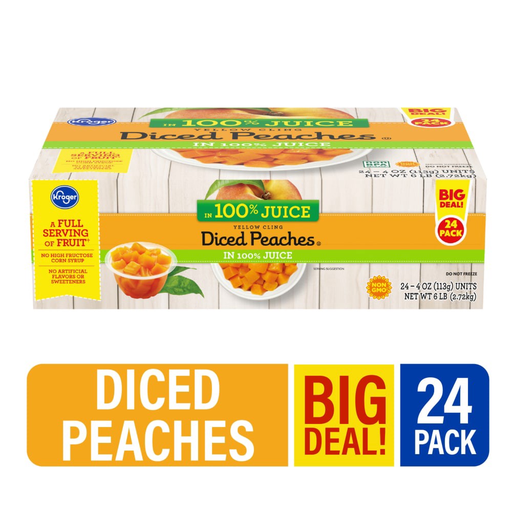 slide 2 of 2, Kroger Yellow Cling Diced Peaches In Juice 24 Count, 6 lb