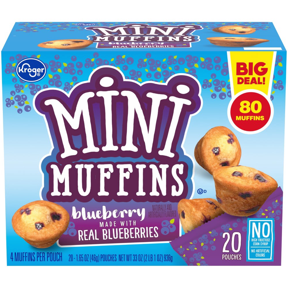 slide 2 of 4, Kroger Blueberry Mini Muffins, 20 ct; 1.65 oz