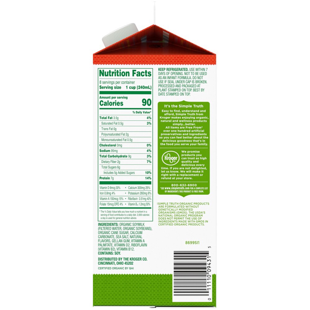 slide 2 of 4, Simple Truth Organic Original Soymilk 0.5 gl, 1/2 gal