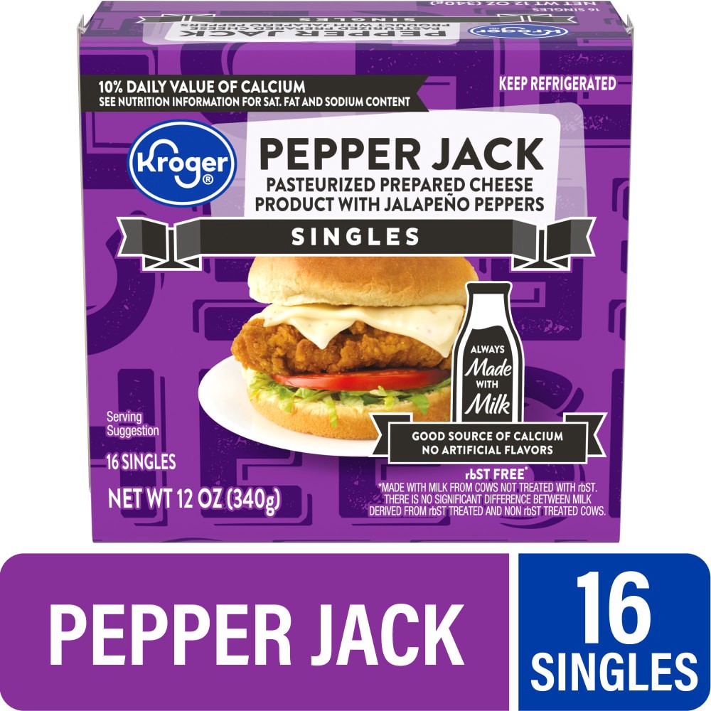 slide 4 of 4, Kroger Pepper Jack Cheese Singles, 16 ct; 12 oz