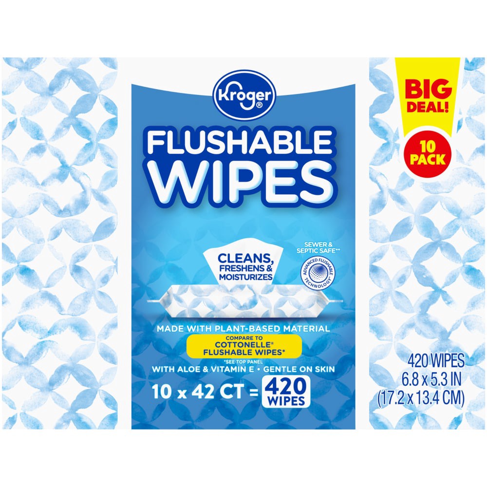 slide 9 of 10, Kroger Flushable Wipes, 10 ct; 42 ct