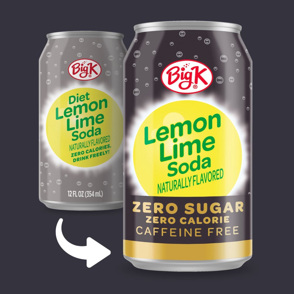 slide 3 of 6, Big K Caffeine Free Zero Sugar Lemon Lime Soda, 12 ct; 12 fl oz