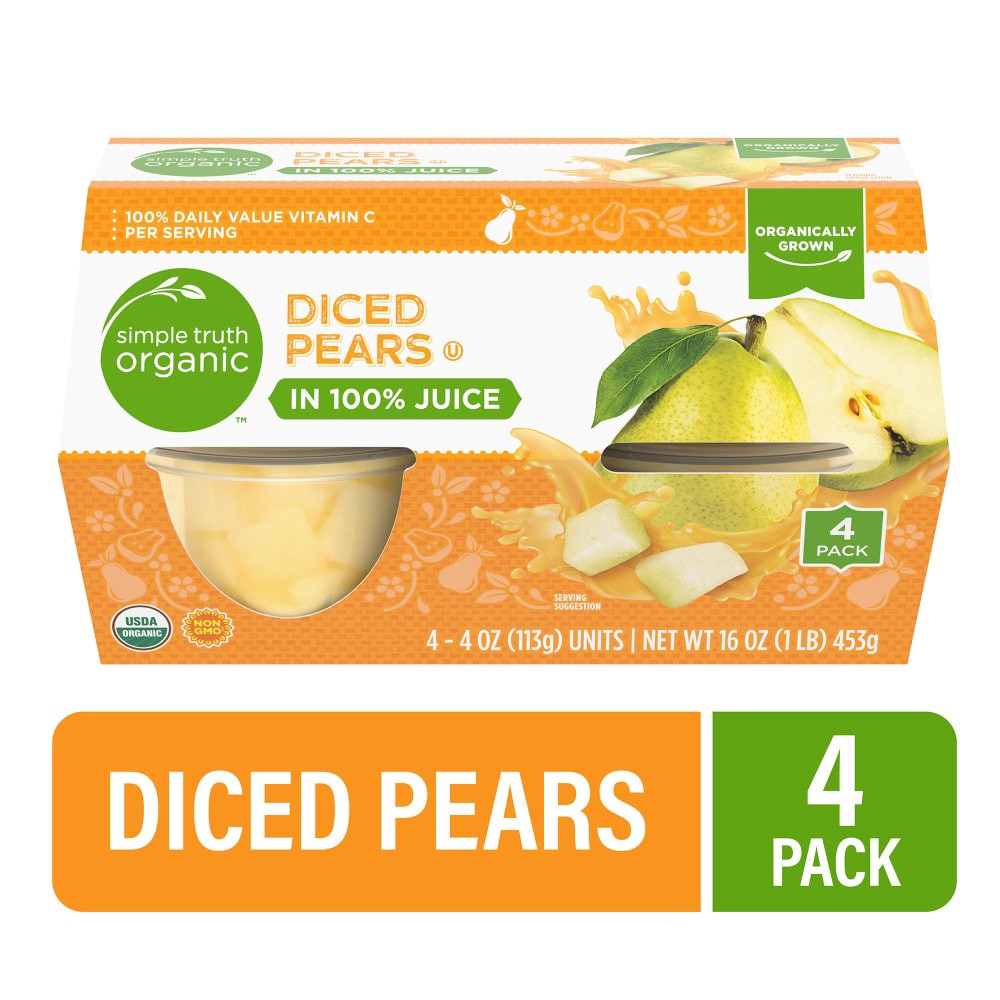 slide 2 of 5, Simple Truth Organic Diced Pears In 100% Juice, 4 ct; 4 oz