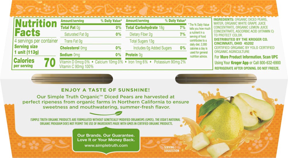slide 4 of 5, Simple Truth Organic Diced Pears In 100% Juice, 4 ct; 4 oz