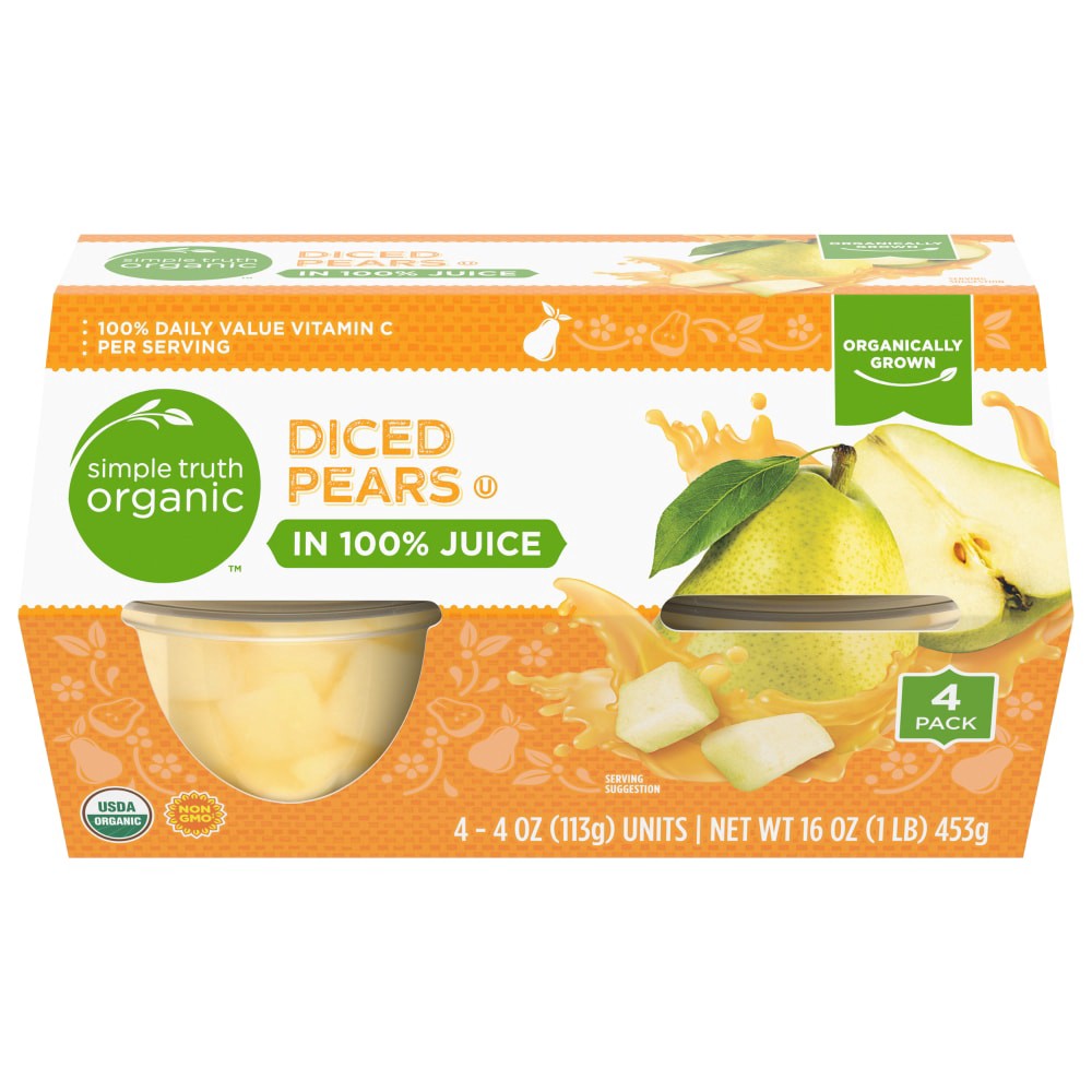 slide 2 of 3, Simple Truth Organic Diced Pears In 100% Juice, 4 ct; 4 oz