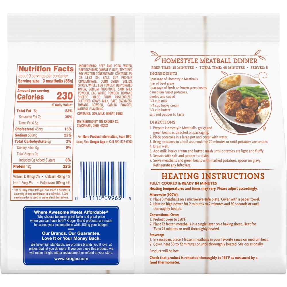 slide 2 of 2, Kroger Fully Cooked Homestyle Meatballs, 1 lb 10 oz