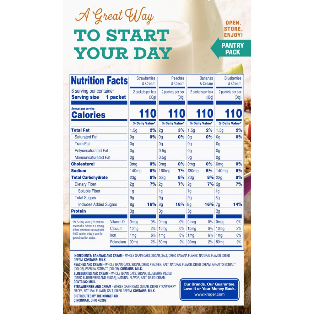slide 2 of 3, Kroger Fruit & Cream Naturally Flavored Instant Oatmeal Pouches Variety Pack, 8 ct ; 8.4 oz