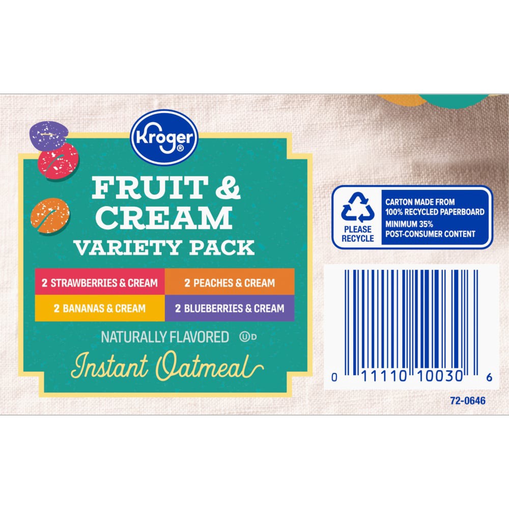 slide 3 of 3, Kroger Fruit & Cream Naturally Flavored Instant Oatmeal Pouches Variety Pack, 8 ct ; 8.4 oz