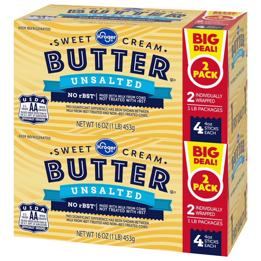 slide 3 of 5, Kroger Unsalted Butter Sticks, 8 ct; 32 oz