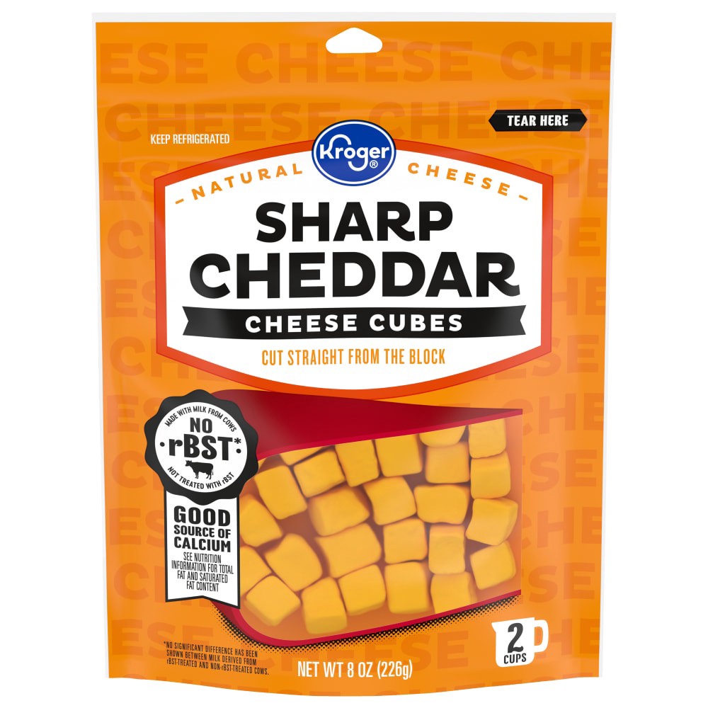 slide 2 of 3, Kroger Sharp Cheddar Cheese Cubes, 8 oz
