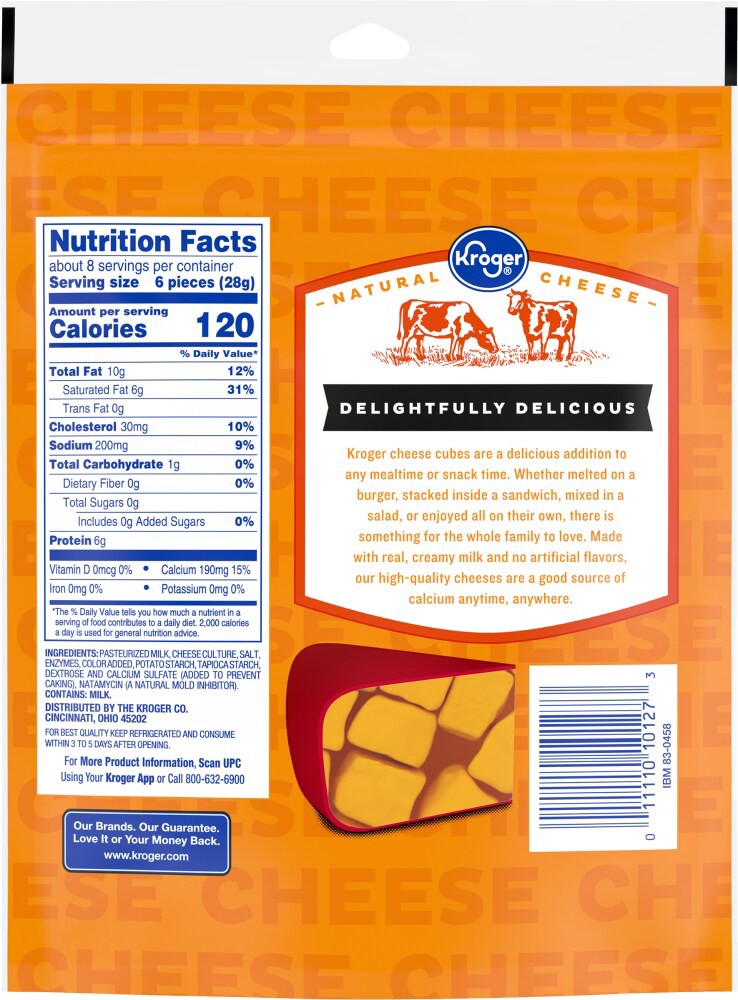 slide 3 of 3, Kroger Sharp Cheddar Cheese Cubes, 8 oz