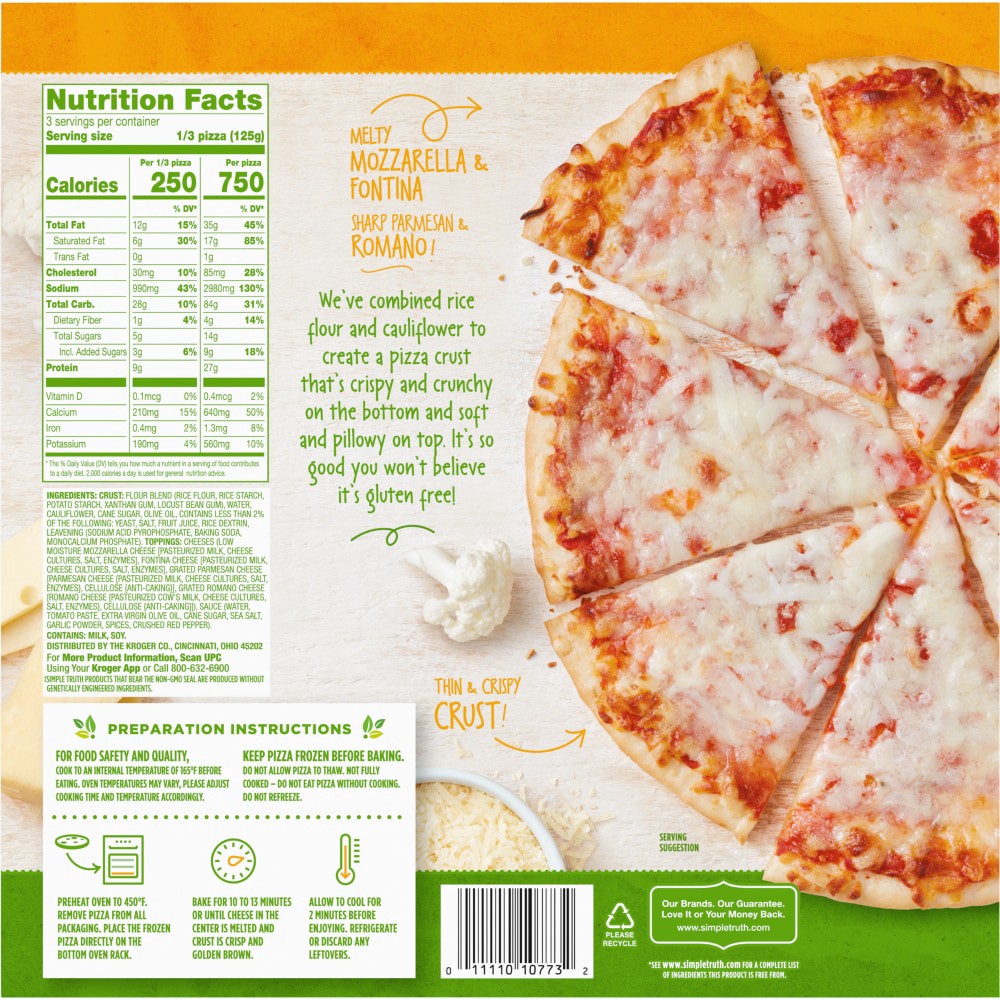 slide 3 of 3, Simple Truth 4 Cheese Pizza With Cauliflower Crust, 13.25 oz