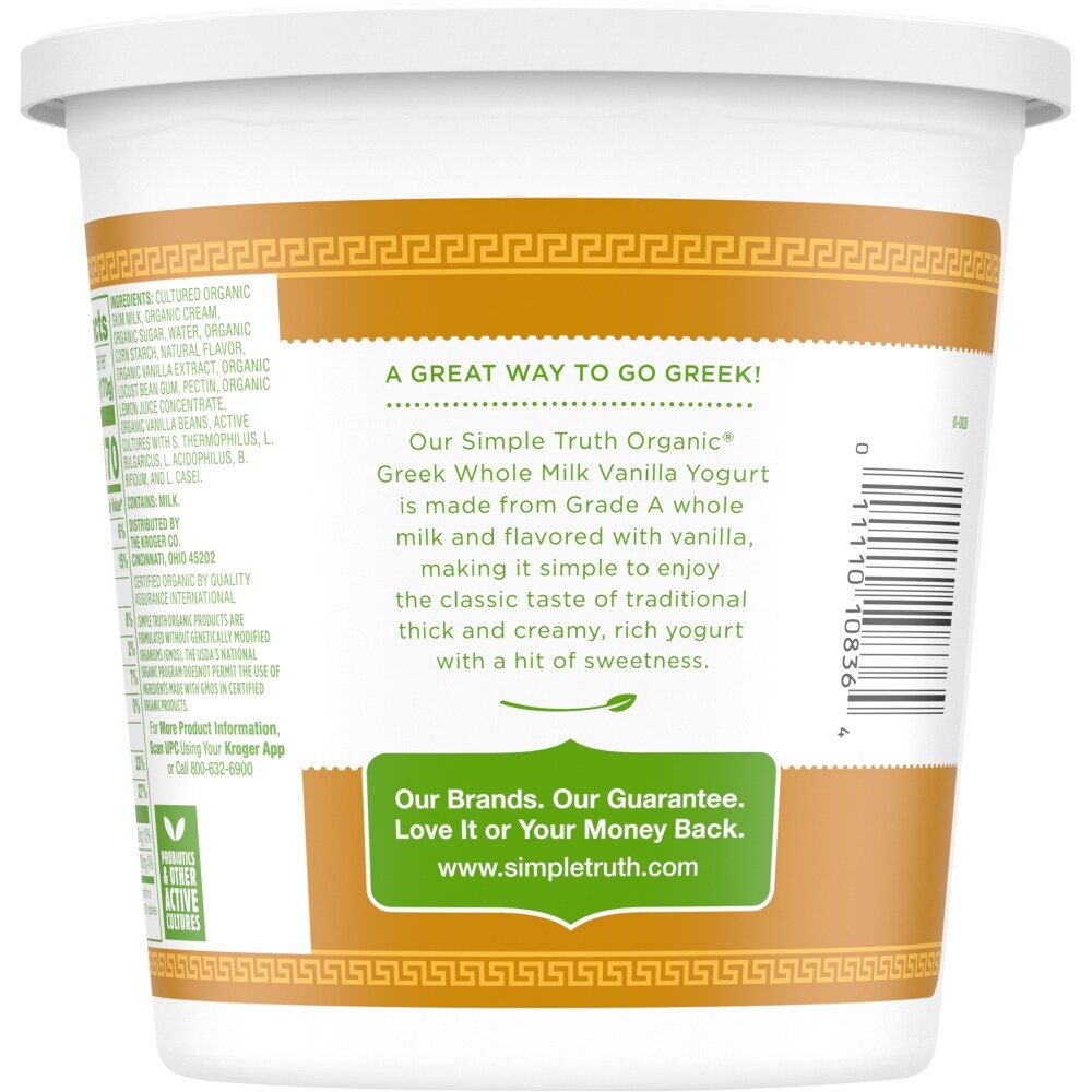 slide 2 of 2, Simple Truth Organic Whole Milk Vanilla Bean Greek Yogurt, 32 oz