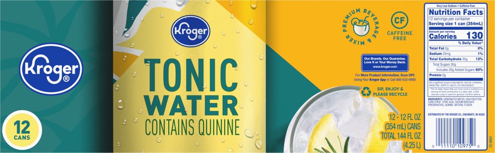 slide 2 of 2, Kroger Tonic Water, 12 ct; 12 fl oz