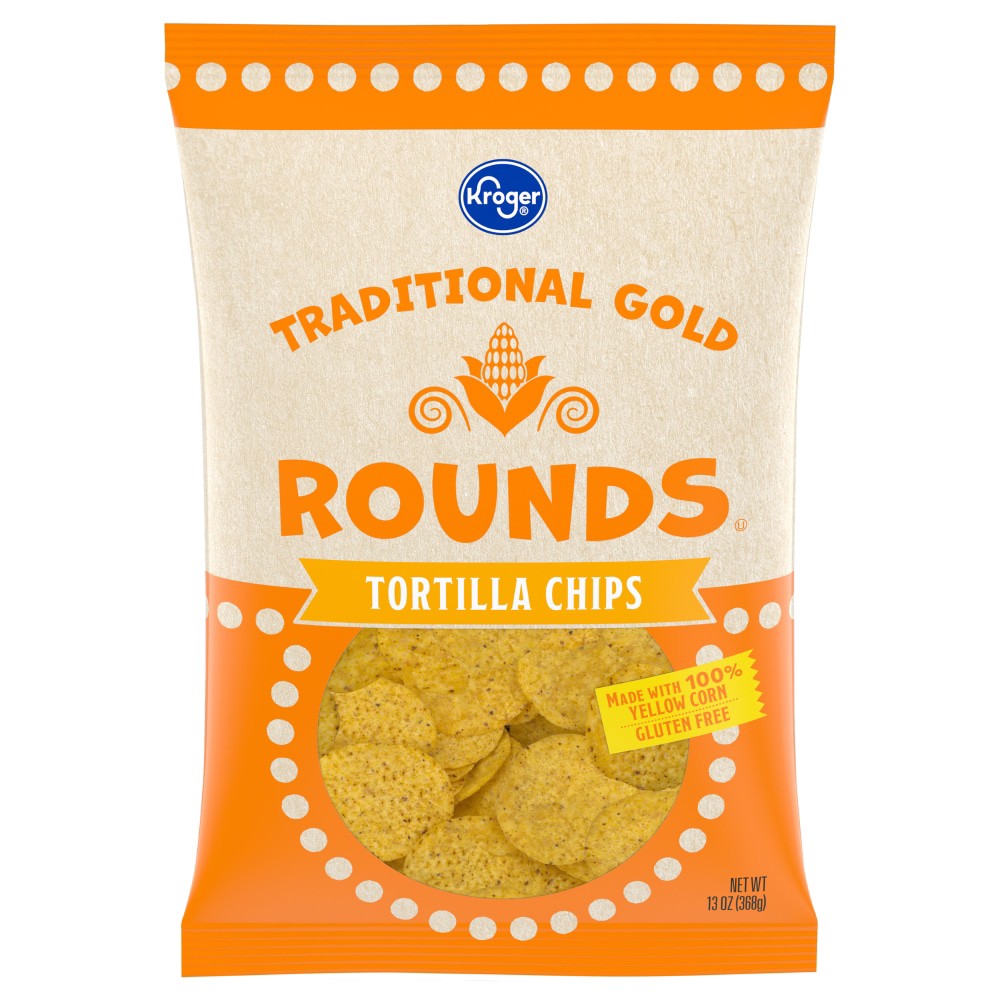 slide 2 of 2, Kroger Traditional Yellow Round Tortilla Chips, 13 oz
