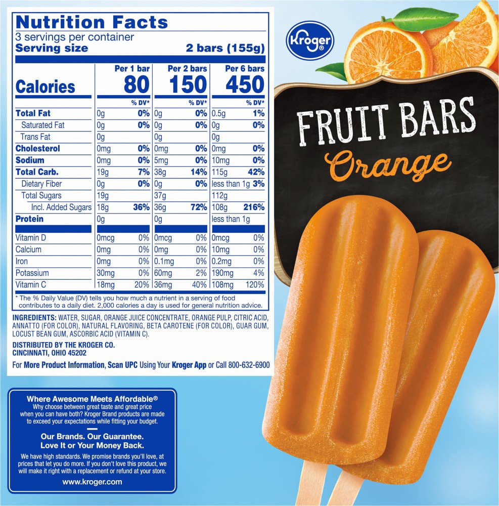 slide 3 of 6, Kroger Orange Frozen Fruit Bars, 6 ct; 2.45 fl oz