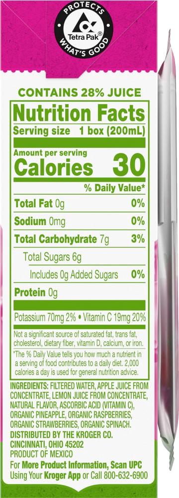 slide 4 of 4, Simple Truth Raspberry & Spinach Kids Juice Boxes, 8 ct