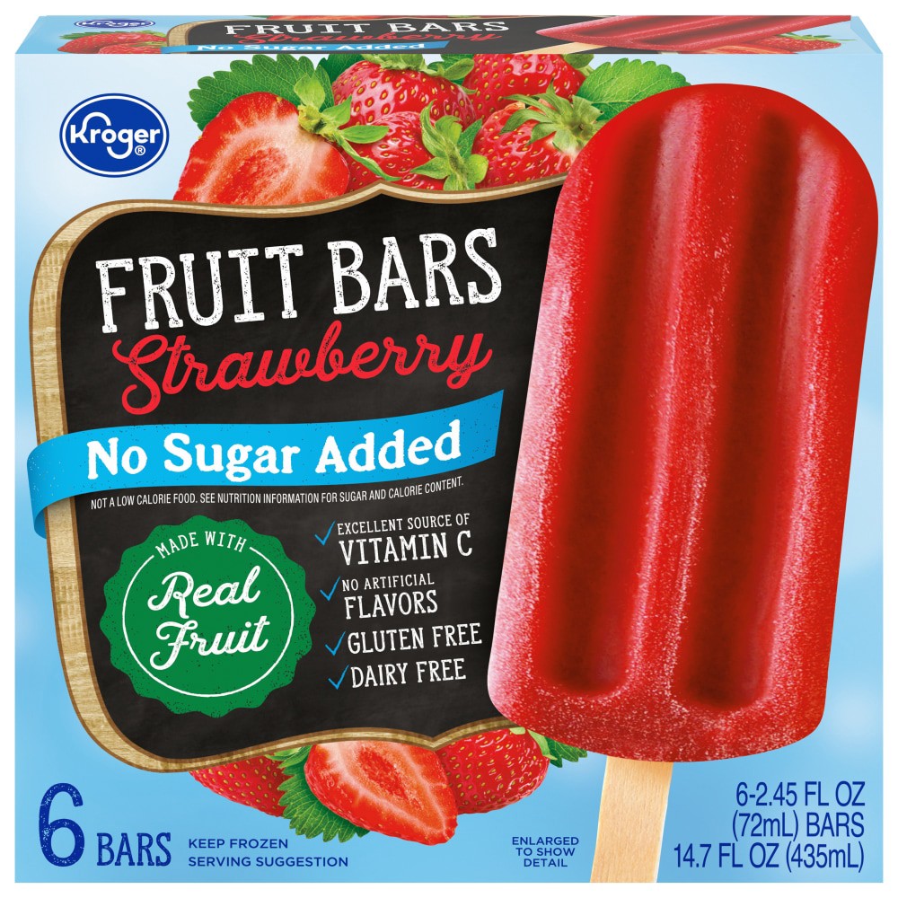 slide 2 of 3, Kroger No Sugar Added Strawberry Frozen Fruit Bars, 6 ct; 2.45 fl oz